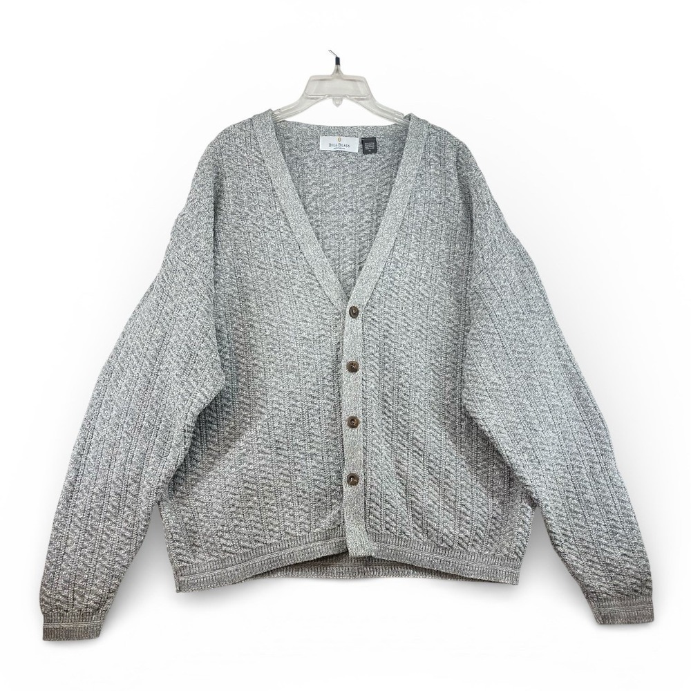 Vintage Bill Blass Cardigan Men XL Gray Knit Cotton Heavyweight Grandpa Made USA